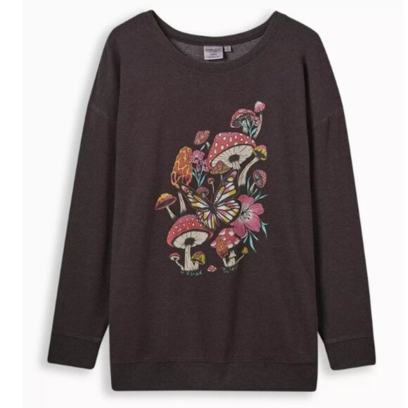 torrid Mushroom Classic Fit Super Soft Fleece Long Sleeve Drop Shoulder Crewneck - Picture 1 of 4
